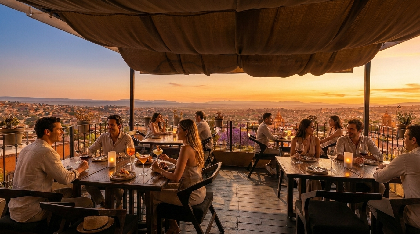 NÜUK Sunset Rooftop al atardecer en San Miguel de Allende
